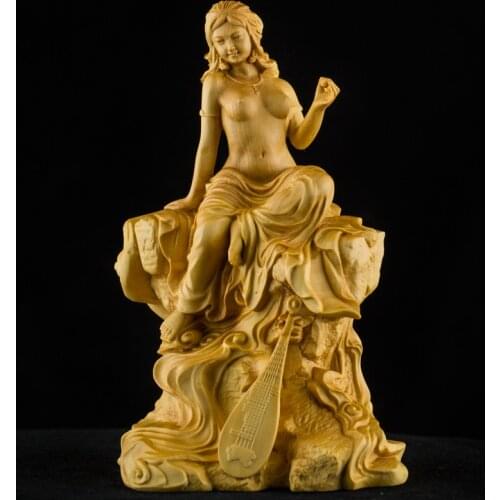 WU CHEN LONG Chinese Creative Carving Classical Lady Art Sculpture Beauty Woman Figurine Boxwood Craft Decor For Home R3790