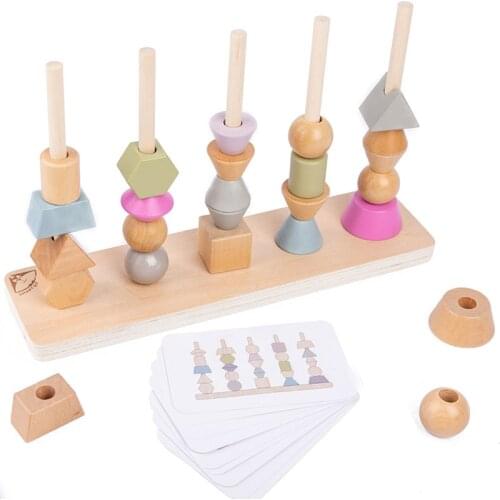 Geometric Shapes Stacking Blocks Educational Logic Stacker Toddler Wooden Toys Color Shape Sorter Matching Game Montessori Toys