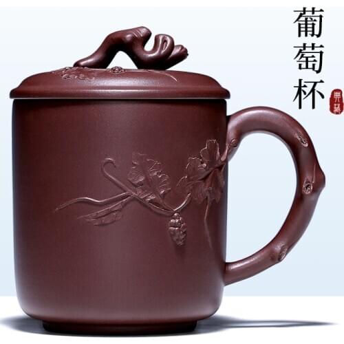 GuYue hall yixing purple sand cup all hand quality goods cup lid cup cup office cup grape purple clay cup