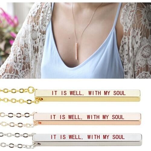 IT IS WELL, WITH MY SOUL Necklace Bible Quote Necklace Pendant Men Women Fashion Bar Necklace Religious Jewelry Christian Gifts