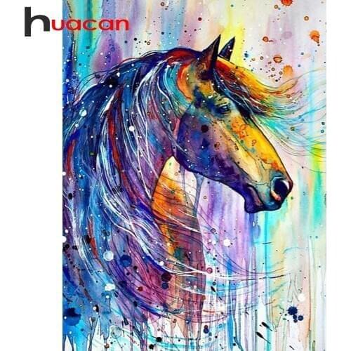 Huacan Diamond Painting Mosaic Animal Full Square Diamond Embroidery Horse Rhinestones Mosaic Home Decor