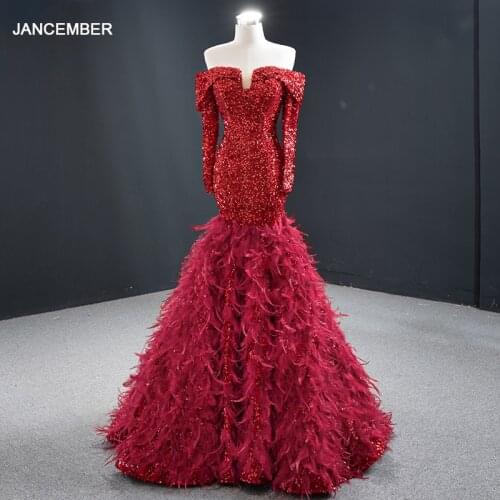 J67127 Evening Dresses Burgundy Sequin Off The Shoulder Can Make Plus Size Dress Under Skirt With Feather Vestido Corto Elegante