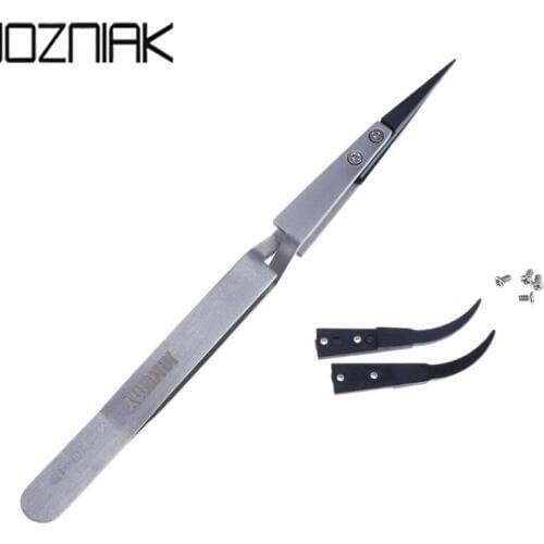 Stainless Steel Ceramic Tweezers Anti Static Heat Resistant Insulated Pointed Tip Pliers Phone Repair Tools