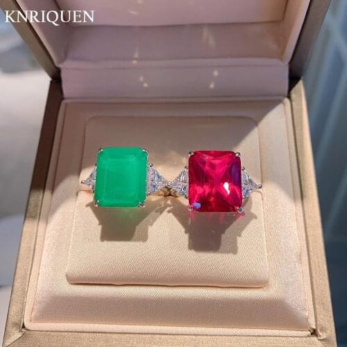 KNRIQUEN Vintage 925 Sterling Silver 12*14mm Ruby Emerald Gemstone Rings for Girlfriend Charms High Quality Party Fine Jewelry