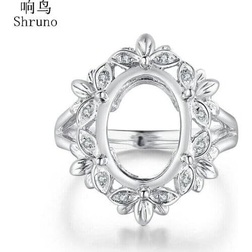Shruno Oval 12x9mm-13x11mm Sterling Silver 925 Natural Diamonds Fine Jewelry Classical Filigree Semi Mount Engagement Ring
