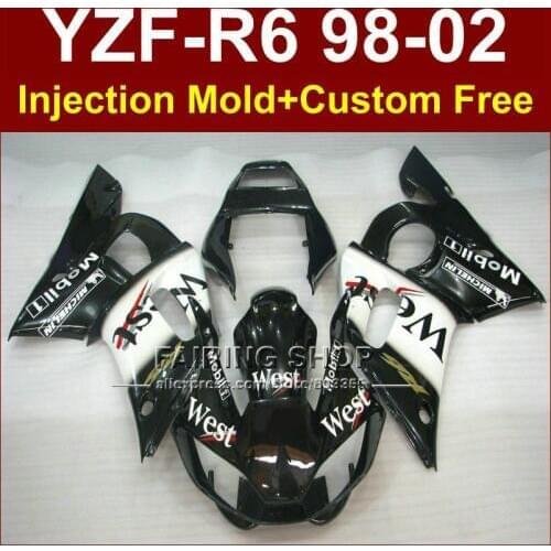 West black white Injection fairing kits for YAMAHA YZFR6 1998 1999 2000 2001 2002 fairings YZF R6 98-02 YZF1000 body parts RF6E