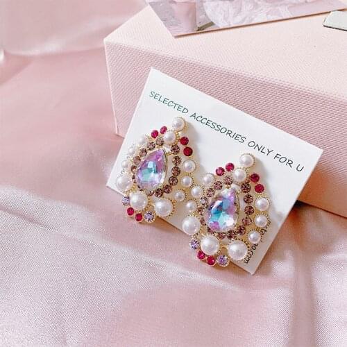 Korean New Design Fashion Jewelry Colorful Crystal Water Drop Earrings For Women Luxury Simple Wedding Party Earrings Jewelry
