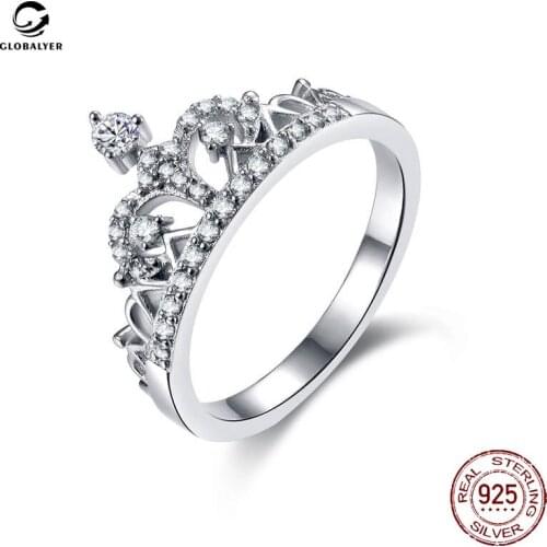 Crystal white gold crown ring ladies European and American Precious metals King Queen ring jewelry Free shipping 095