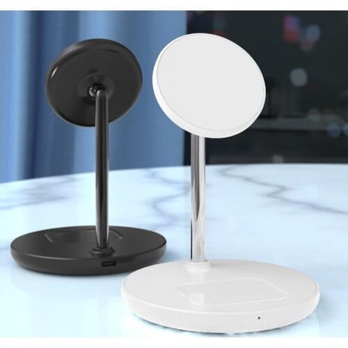 Magnetic 2 in 1 Wireless Charger For iPhone 12 Mini Pro Max Desktop Phone Stand Fast Charging Station Dock For Airpods Pro