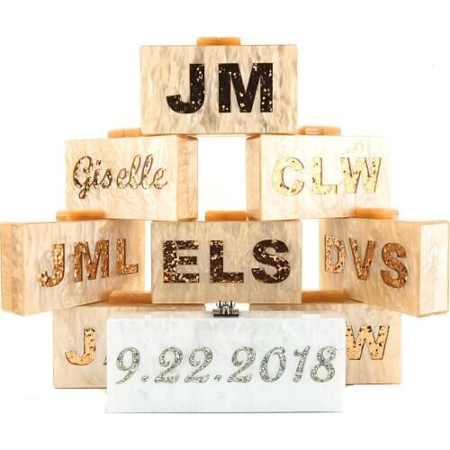 OC3883 Alibaba express wholesale high quality custom acrylic name clutch bags