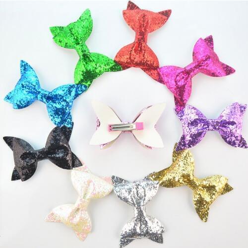 Wholesale 60pcs/lot Glitter Synthetic Leather Bow with Clip Kids Barrette Bowknot Hairpin School Girl Lovely Headwear FC117