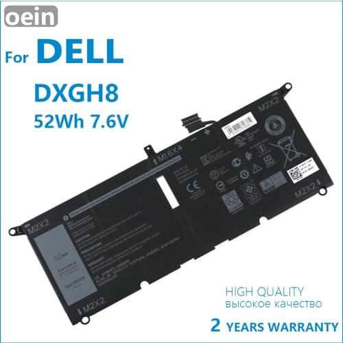 Oein Genuine 7.6V 52WH ORIGINAL DXGH8 0H754V H754V P82G Laptop Battery For Dell XPS 13 9380 9370 FHD