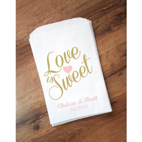 Personalized Love is Sweet Wedding popcorn candy Buffet treat gift bags BIRTHDAY Bridal baby Shower Bakery Cookie Favors packets