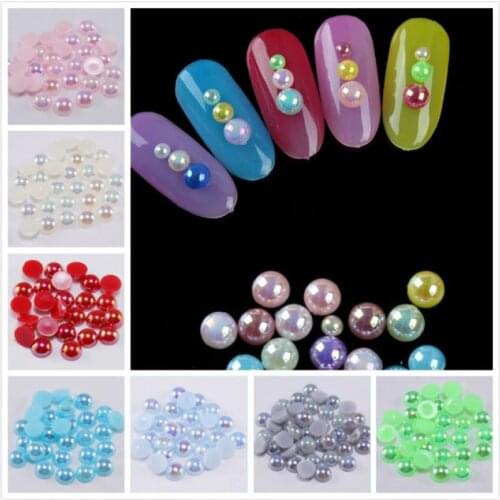 2/ 3/4/5/6/8/10/12/14mm ABS Half Round Imitation Pearls Craft Half Round Flatback Beads Nail DIY Decoration