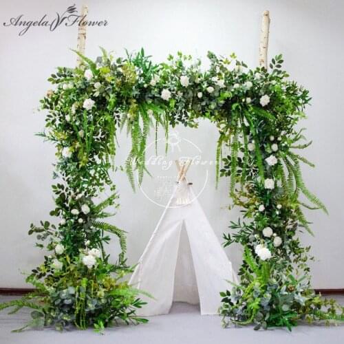 Custom Green Plants Outdoor Lawn Wedding Arch Decoration Silk Artificial Flower Arrangement Event Party Stage Display Arch Props