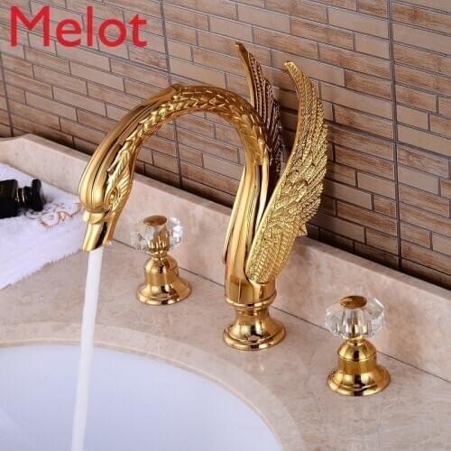 Luxury High-End Golden Swan Basin Faucet Washbasin Three-Hole Cylinder Side Faucet Fashion Crystal Handle Black Swan Faucet