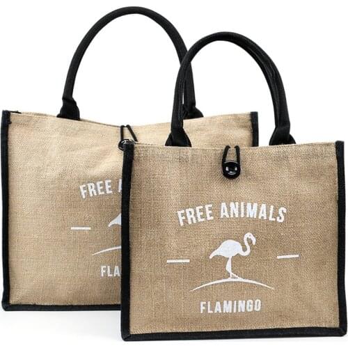 New Summer Flamingo Owl Natural Linen Tote Large Capacity Female Casual Shoulder Bag Handbag For Women Fresh Beach Shopping Bag