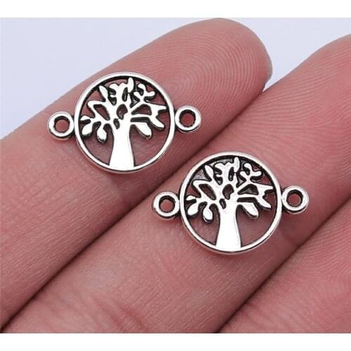 Tristana 40pcs 18x12mm Antique Silver Color Round Tree Of Life Connector Charms For Jewelry Making DIY Jewelry Findings