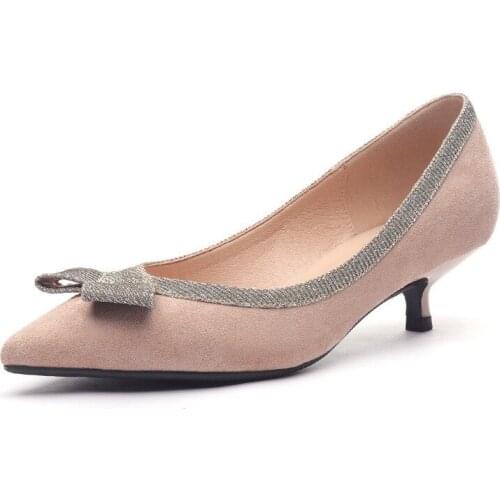 Spring Shoes Woman pumps High Heels Shoes Flock Butterfly-knot Thin Heels Pointed Toe Sequin Shallow Color stitching Office Wome