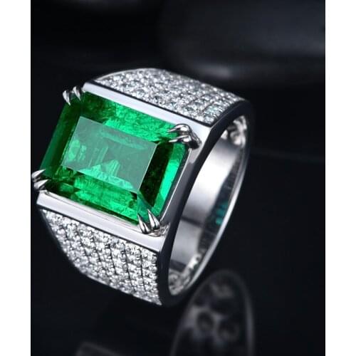 Vintage Male Square Simulated Emerald cz Ring 925 sterling silver Engagement Wedding band Rings for men Gemstones Party Bijou