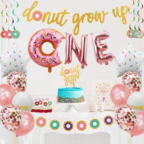Donut theme baby kids Birthday Party balloon diy party First Birthday Inflatable Ball Sweet Kids paper banner Party decor favor