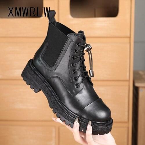 XMWRLW 2021 New Womens Cow Leather Ankle Boots Autumn Shoes Rubber Sole Ladies Casual Ankle Boots Square Heel Woman Autumn Boot
