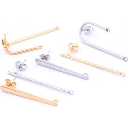 10pcs Stainless Steel Long Stick Bar Earring Posts Gold Plated Diy Ear Conectors For Jewelry Making Supplies