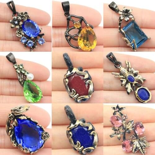 41x23mm Bohemia Design Vintage 9g Created Pink Morganite For Women Daily Wear Black Gold Silver Pendant Wholesale