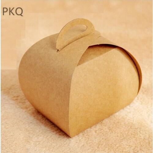 50pcs portable West Point cake Boxes kraft paper cupcake cup cake packaging box brown small cake holder single cake Box handle