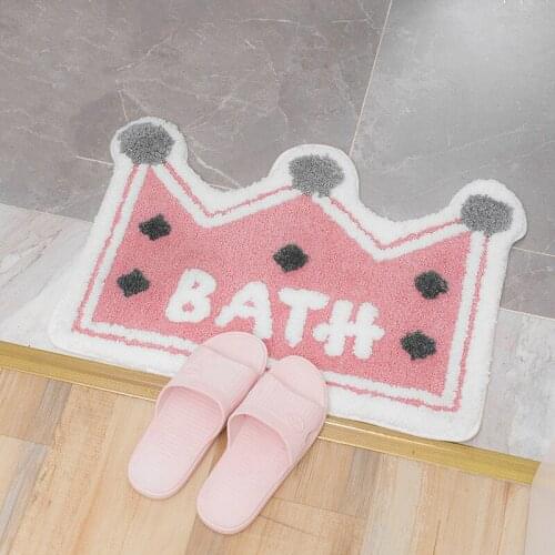 60*43cm New Cute Pink Crown Bathroom Mats Cartoon Soft Plush Rug Floor Doormat Bedroom Living Room Carpet Entrance Mat Foot Pad