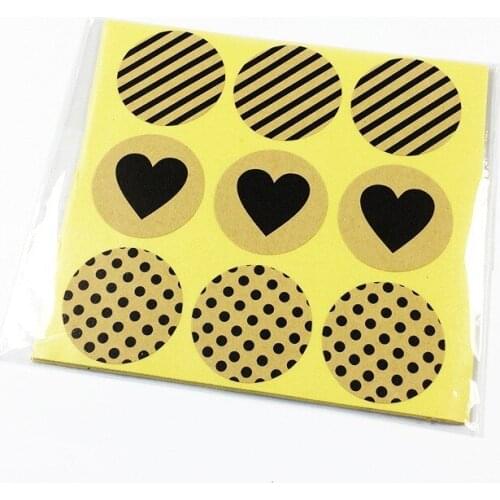 90pcs/pack Black Heart DIY Gift Wave Dot Round Scrapbooking Diagonal Stripes Stationery Sticker
