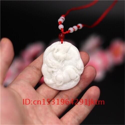 Accessories White Jewelry Pendant Jade Charm Necklace Gifts Amulet Dragon Fashion Natural Crane for Chinese Carved Men