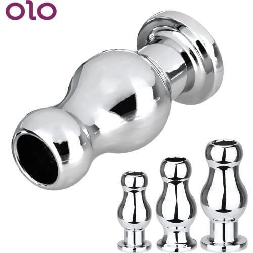 OLO Butt Plug Metal Hollow Anal Plug Anal Sex Toys Sex Toys For Woman Men Gay Masturbation Anal Dilator Douche Enema syringe