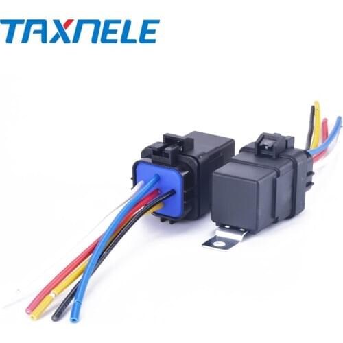 Automobile Relay Waterproof Integrated Wired DC12V 24V 40A 5Pin 4pin Auto Relay + Holder With 105mm Length Wires