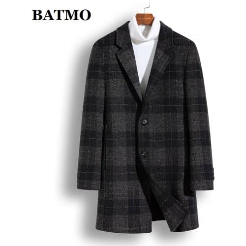 BATMO 2020 new arrival winter wool plaid trench coat men,90% white duck down liner jackets men,20A095