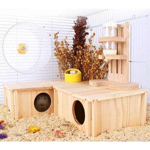 Hamster Wooden House Natural Material Small Animal Hideout Playhut Cage Toy