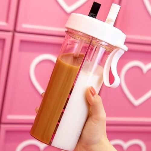 Brand Creative Double Straw Water Bottle for School Water Drinking Bottle with Straw Fitness BPA Free Bottle for Girl Kids