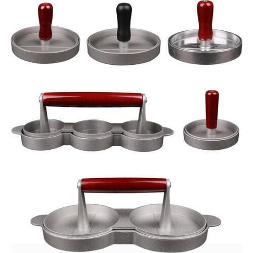 Round Shape Hamburger Press Patties Maker Mold Patty Meat Burger Press Making Hamburger Burgers Wooden Handle Kitchen Meat Tools