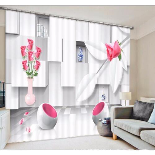 Customized white Curtain for bedroom decorate 3D Window Curtain Blackout living room wedding Cortina Drapes Rideaux pillowcase