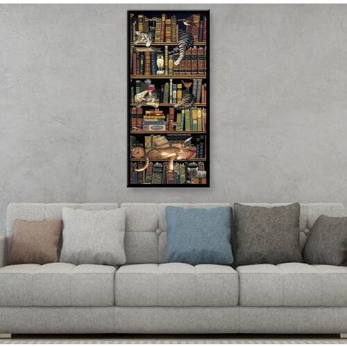 KAMY YI Boutique Cartoon Cat Bookshelf Sleepy Diamond Painting Modern Home Decoration Art Painting Nordic Picture Life