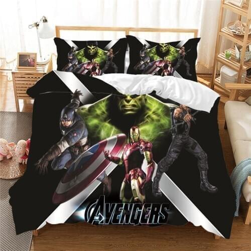 Disney 3D Bedding Set Iron man /Thor Captain America Spiderman Cartoon Avengers Duvet Cover Set Pillowcase Kids Boys Gift