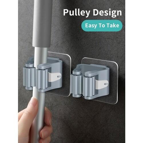 JOYBOS Mop Hook Free Punch Strong Viscose Wall Hanging Household Seamless Storage Mop Clip Bathroom Hanging Mop Holder KR3