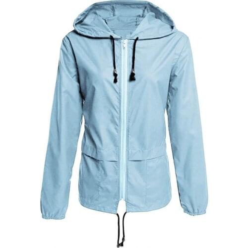 Hooded Jacket Solid Color Drawstring Jacket Women Long Sleeve Zipper Pockets Raincoat Hiking Jackets Streetwear Party 2021
