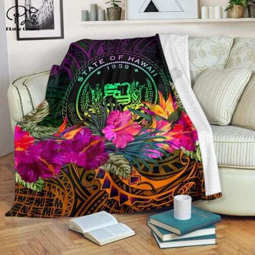 Summer Hibiscus Polynesian Style Blanket 3D print Sherpa Blanket on Bed Home Textiles Dreamlike HOME ACCESSORIES