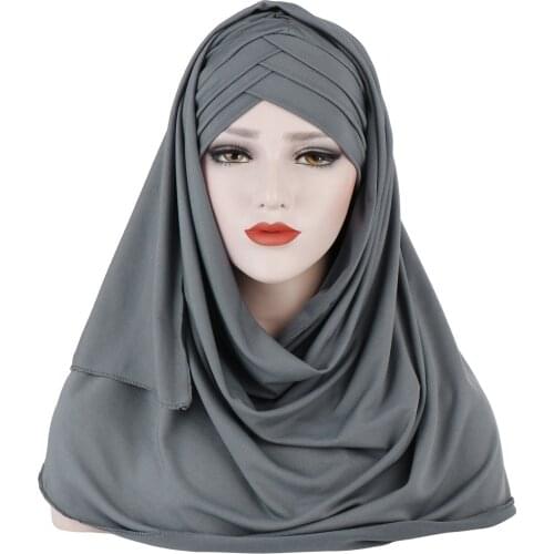Forehead Cross Muslim Scarf Hijabs Solid Color Cotton Blend Women Headwrap Jersey Turban Headscarf Headband on the Head Hair Cap