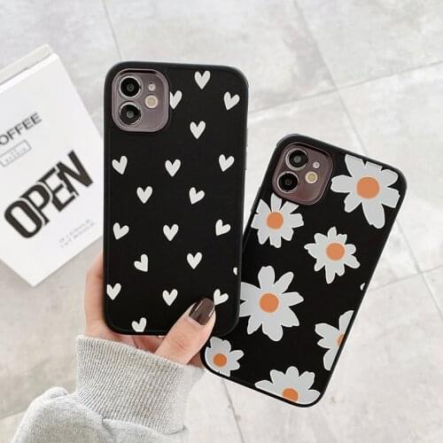 Cute Love Heart Phone Case for iPhone 11 12 Mini Pro Max XS X XR 7 8 Plus SE 2020 Floral Fashion Camera Protection Back Cover
