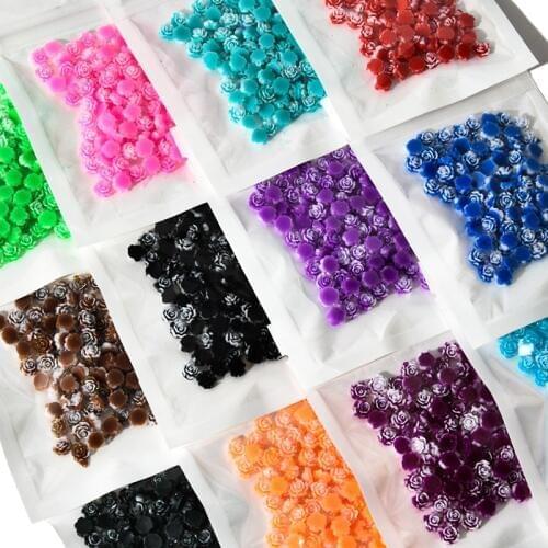 100pcs Tiny rose flower color splattered cabochon flatback embellishment supply 100pcs Cute Nail Art Resin Rose Flower, 6mm ,HG5