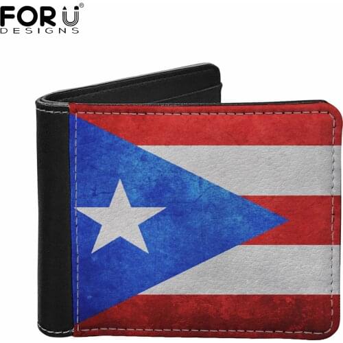 FORUDESIGNS Fashion Mens Short Wallet Flag of Puerto Rico Design Leather PU Male Purse Luxury Waterproof Card Case Coin Pockets