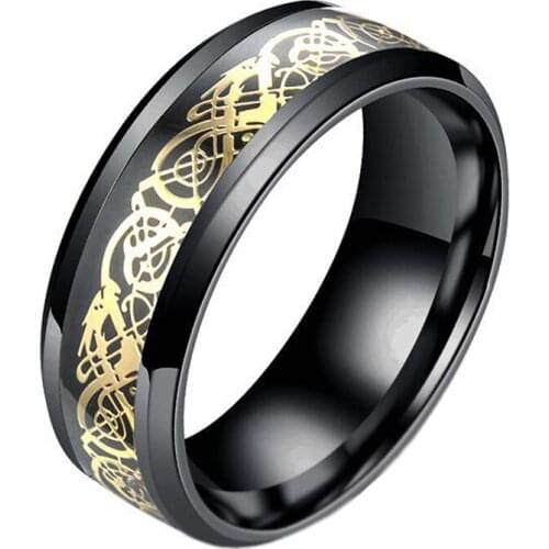 Man Ring Red Green Carbon Fiber Black Dragon Inlay Comfort Fit Stainless steel Rings for Men Wedding Band Ring