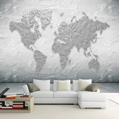 Custom Mural Wallpaper Stone Texture World Map Modern Study Room Living Room TV Background Wall Photo Mural Papel De Parede 3D
